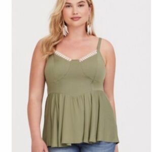Torrid Olive Lace Peplum Top sz 4